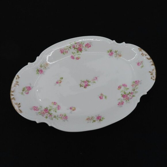 Coronet Limoges France 14in Pink Yellow Rose Flower Floral Swag Oval Platter VTG - Picture 8 of 9